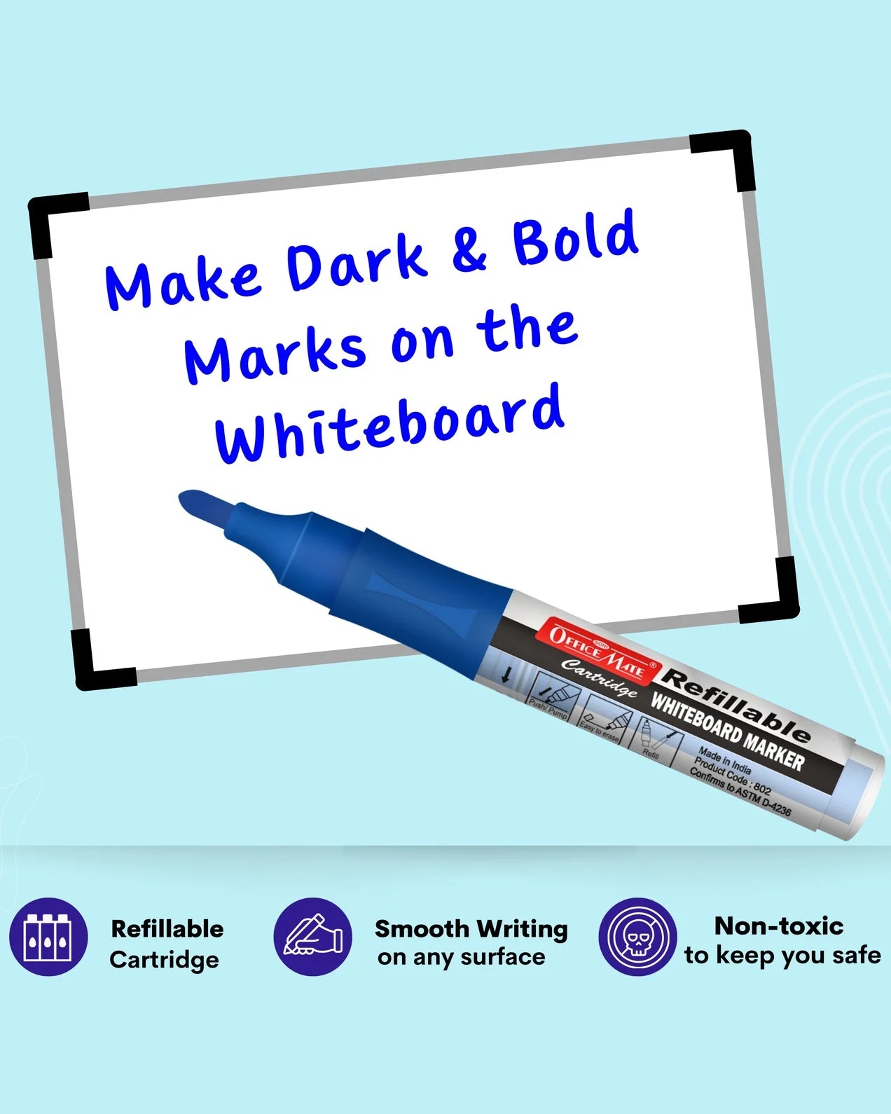 Refillable Cartridges Whiteboard Markers Combo (4 Cartridges Whiteboard Markers + 4 Cartridges) Vibrant Colours, Eco-Friendly, Lasts Longer