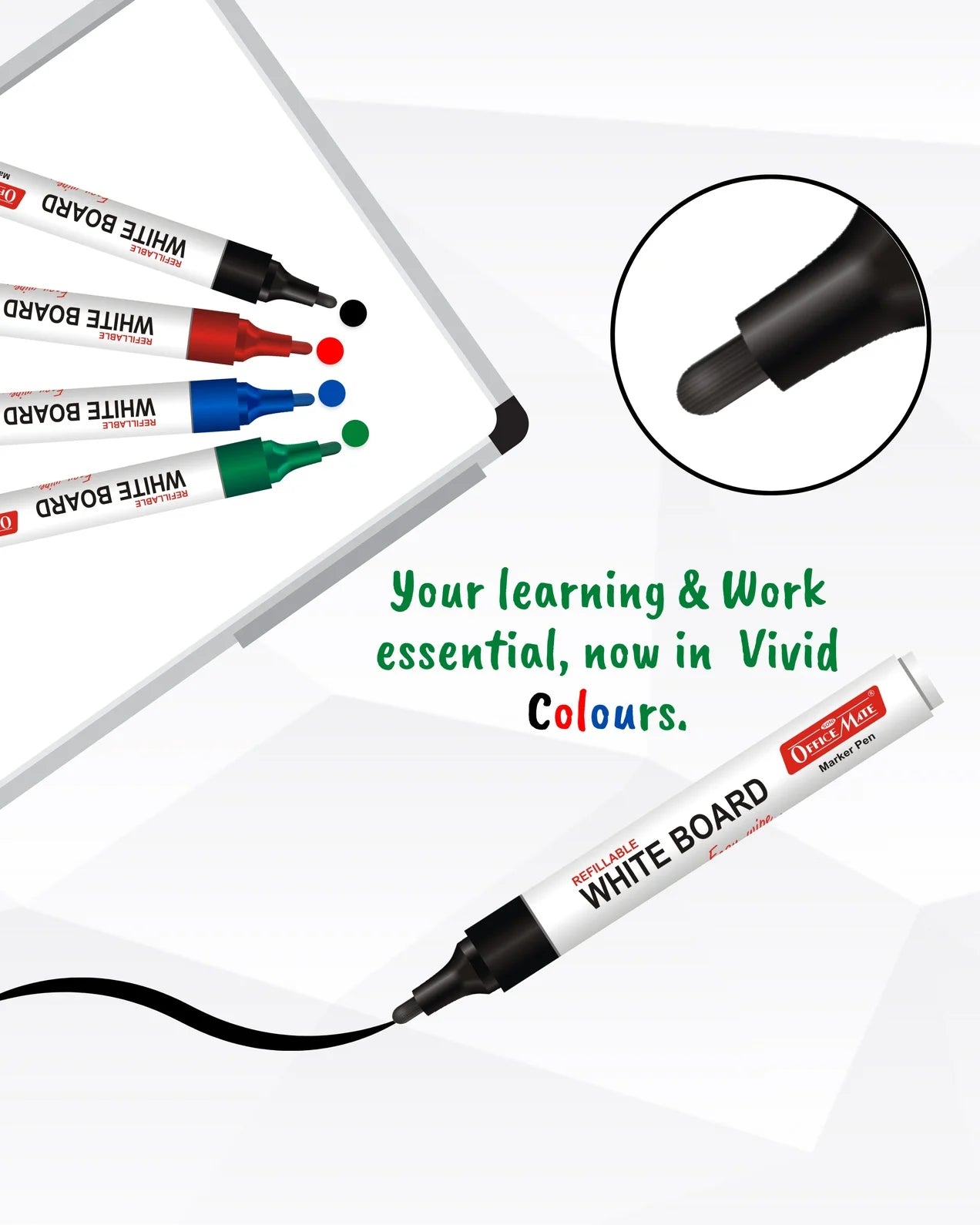 Refillable Whiteboard Markers – Vibrant Colours, Eco-friendly, Easy Wipe