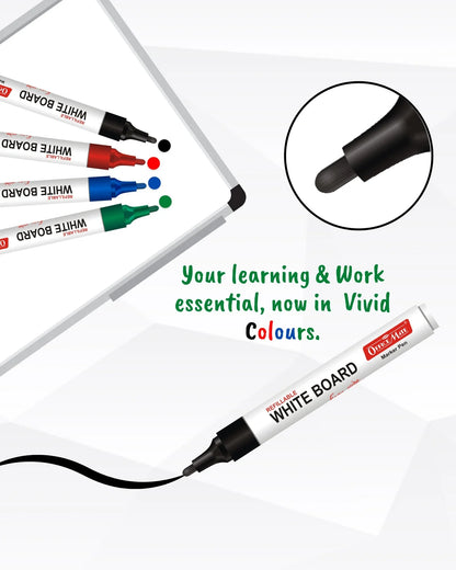Refillable Whiteboard Markers – Vibrant Colours, Eco-friendly, Easy Wipe