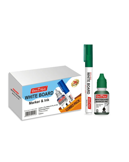 Whiteboard Combo (4 Whiteboard Markers + 4 Marker Inks) Vibrant Colours, Eco-friendly, Easy Wipe