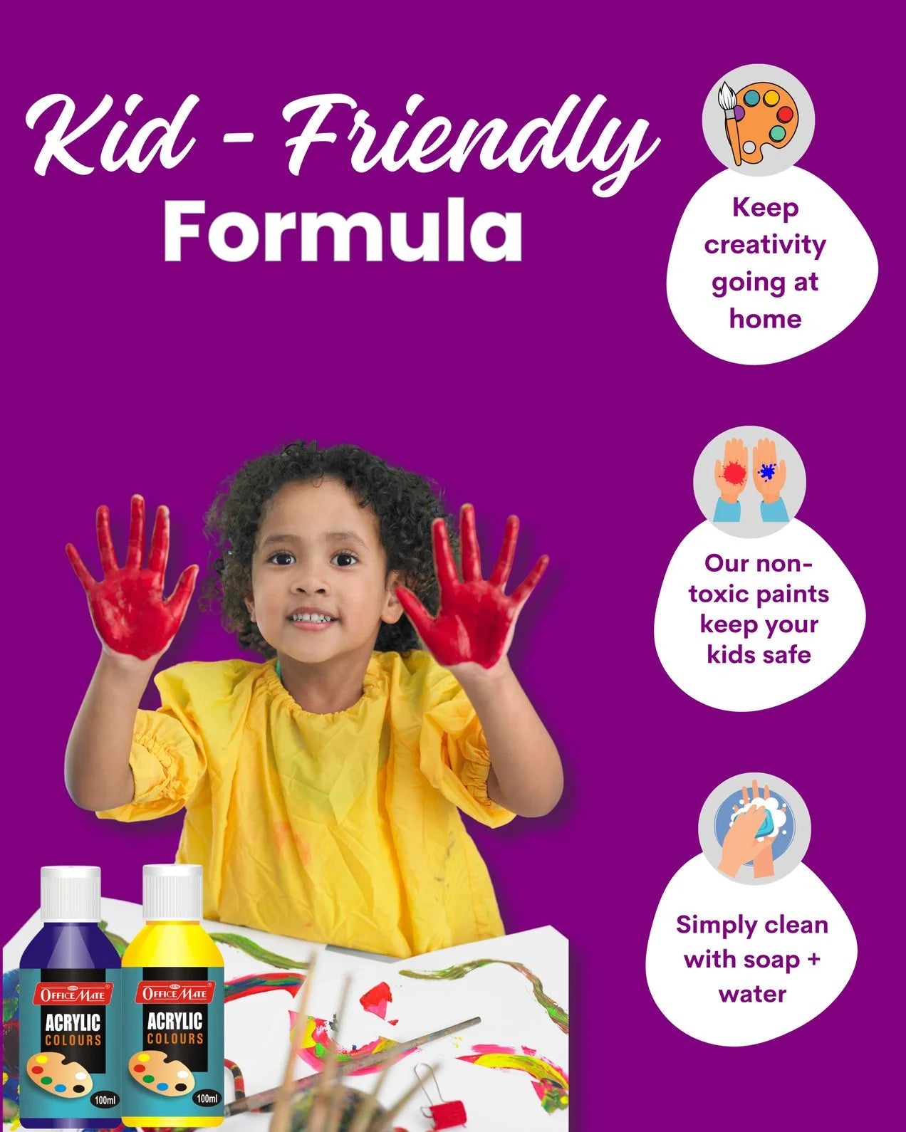 Acrylic Paint Colors (100ml) – Pack of 6, Vibrant Colours, Fast Drying