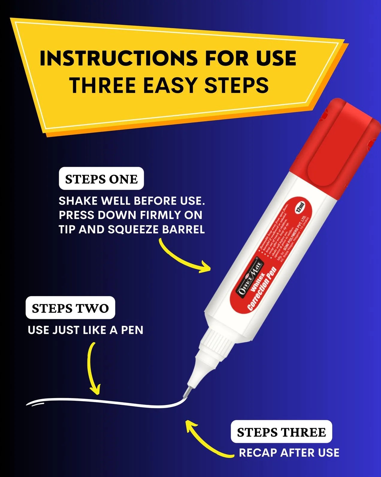 Correction Pen (12ml) – Pack of 2, Instant Drying, Precise Application