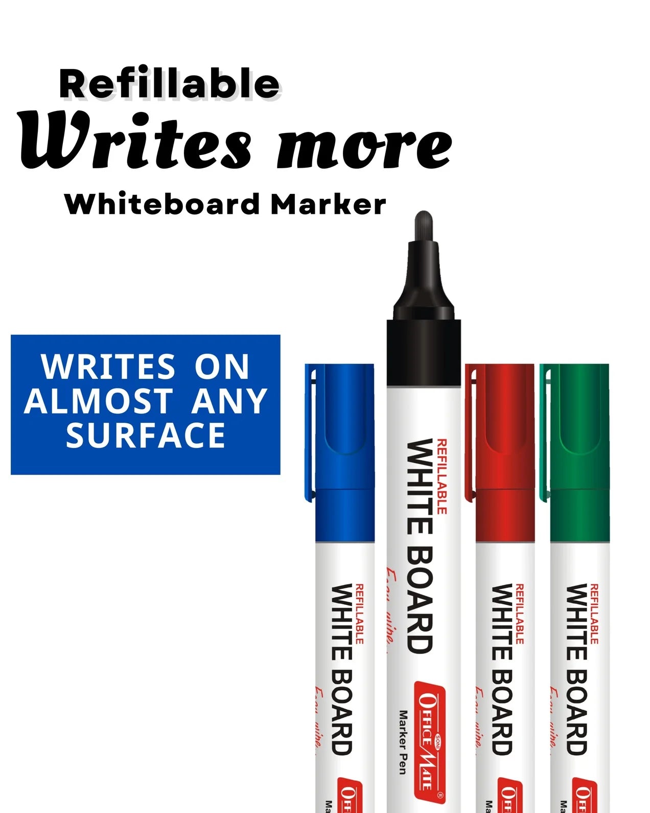 Refillable Whiteboard Markers – Vibrant Colours, Eco-friendly, Easy Wipe