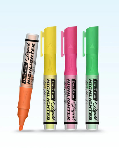 Fluorescent Liquid Highlighter Markers (4pcs) – Vibrant Colours, Smooth Flow, 3x Longer Lasting